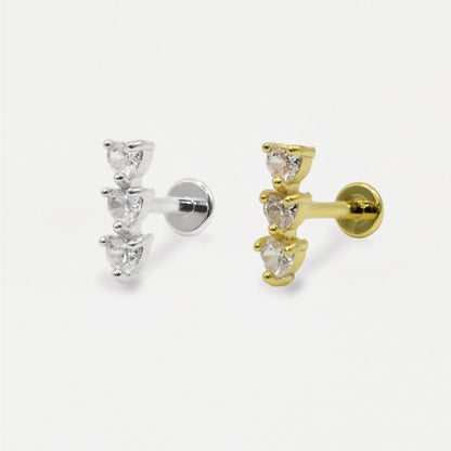 Steel Crystal Heart Trio Labret - Internally Threaded