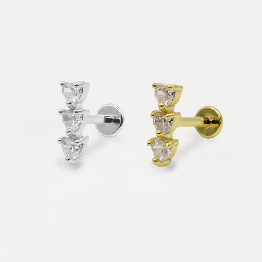 Steel Crystal Heart Trio Labret - Internally Threaded