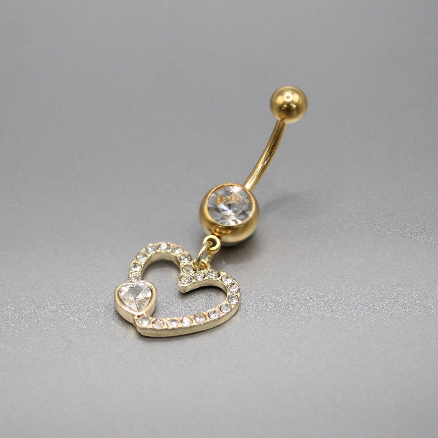 Gold PVD Steel Love Locket Dangle Navel Bar