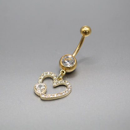 Gold PVD Steel Love Locket Dangle Navel Bar