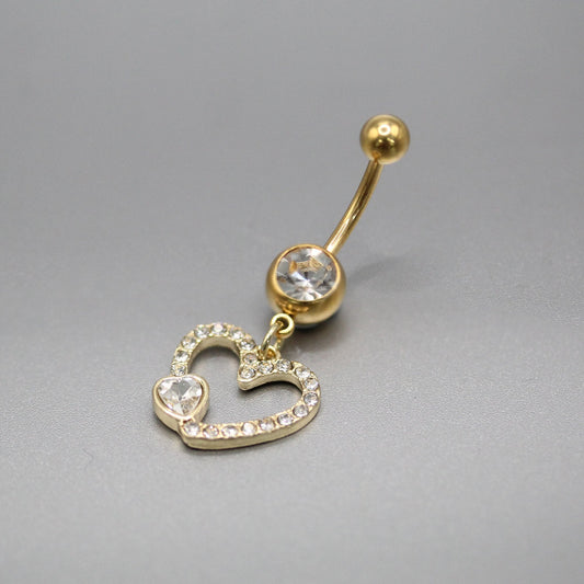 Gold PVD Steel Love Locket Dangle Navel Bar