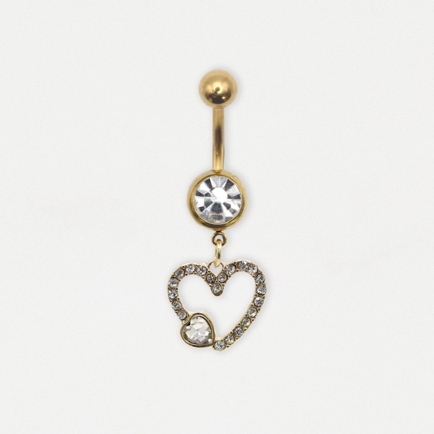 Gold PVD Steel Love Locket Dangle Navel Bar