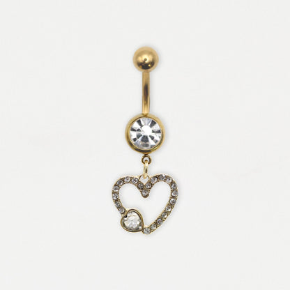 Gold PVD Steel Love Locket Dangle Navel Bar