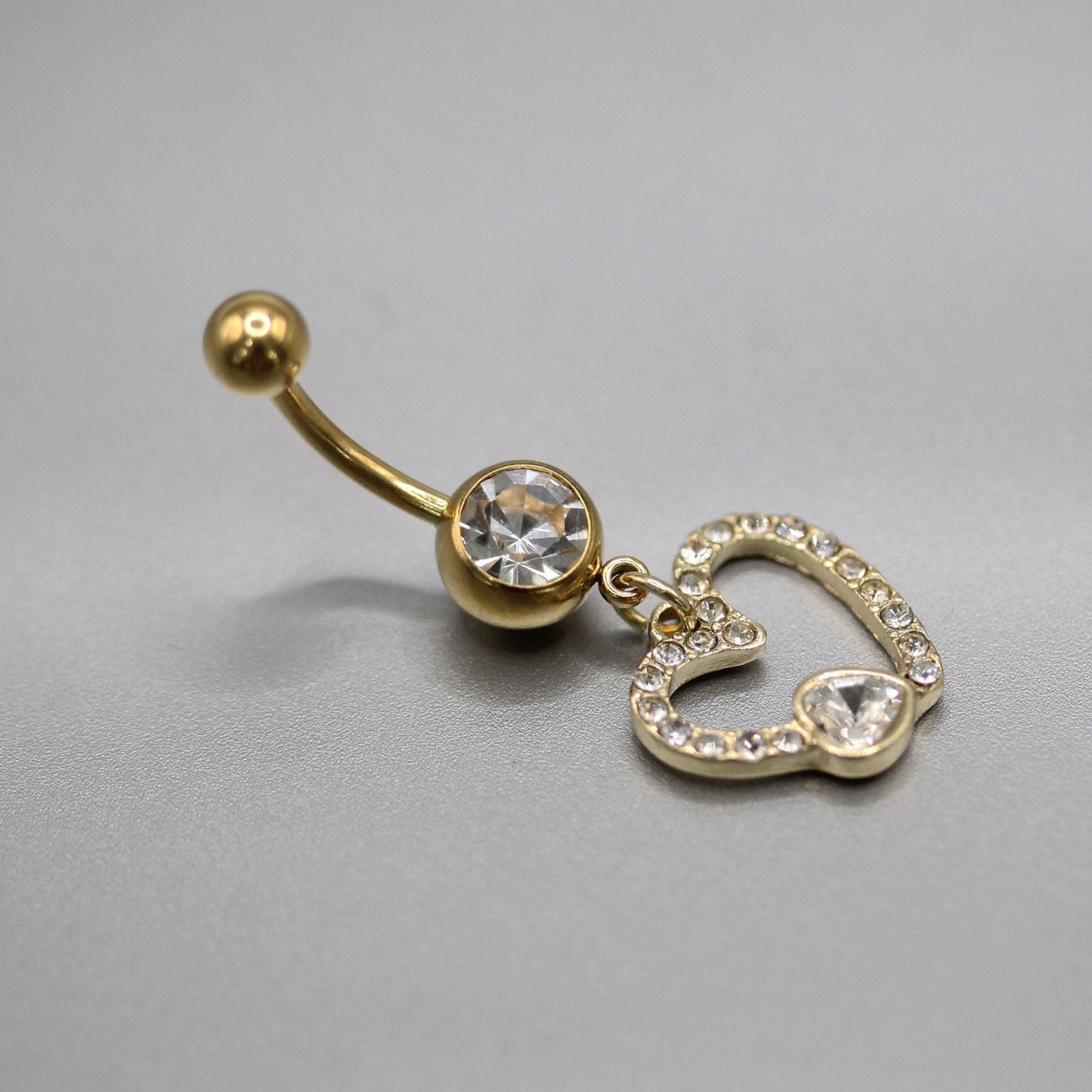 Gold PVD Steel Love Locket Dangle Navel Bar