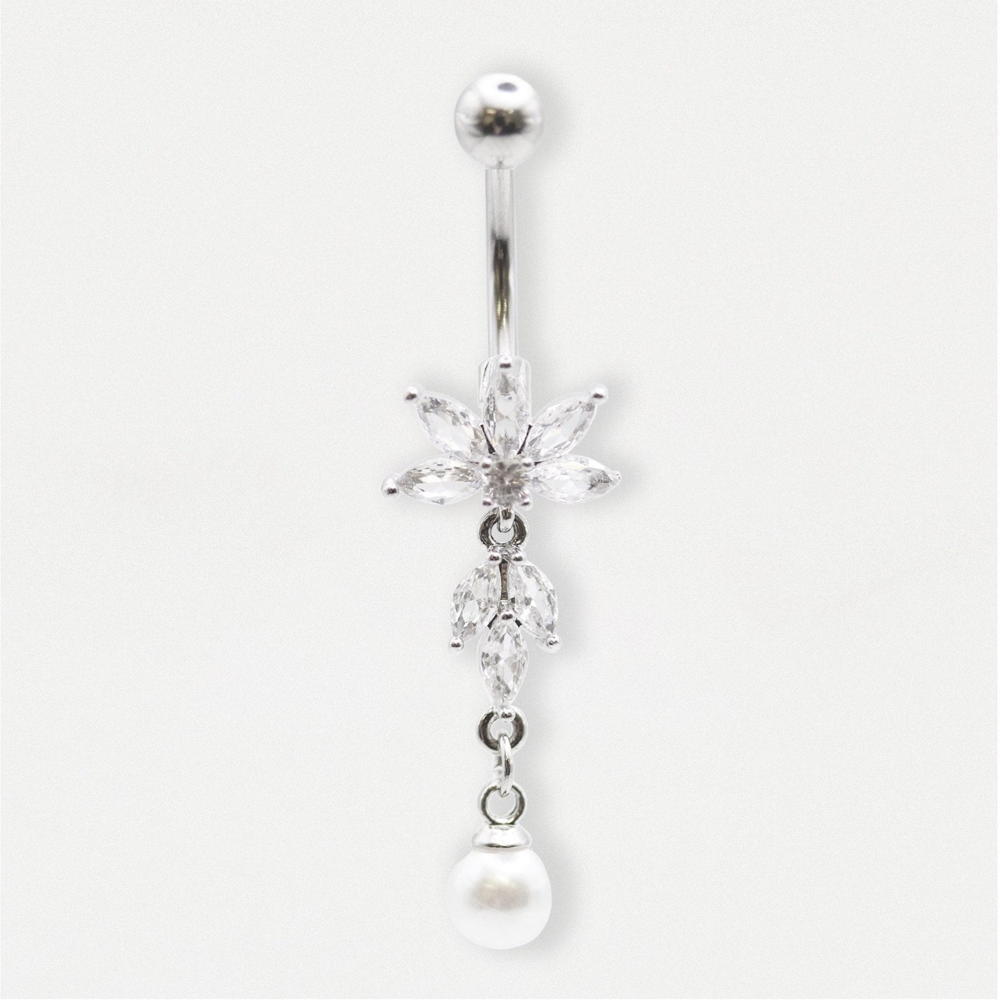 Steel Pearl Drop Lotus Belly Bar