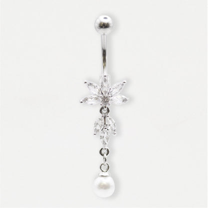 Steel Pearl Drop Lotus Belly Bar
