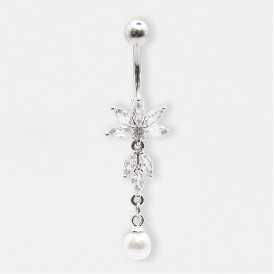 Steel Pearl Drop Lotus Belly Bar