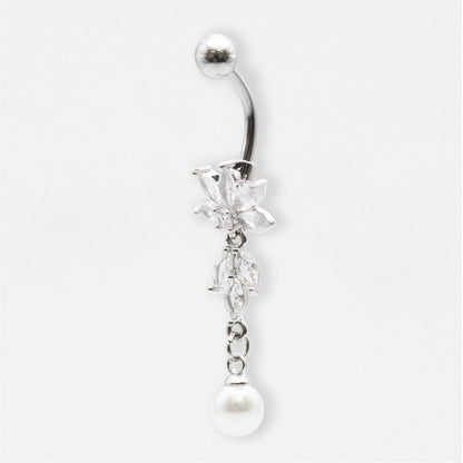 Steel Pearl Drop Lotus Belly Bar