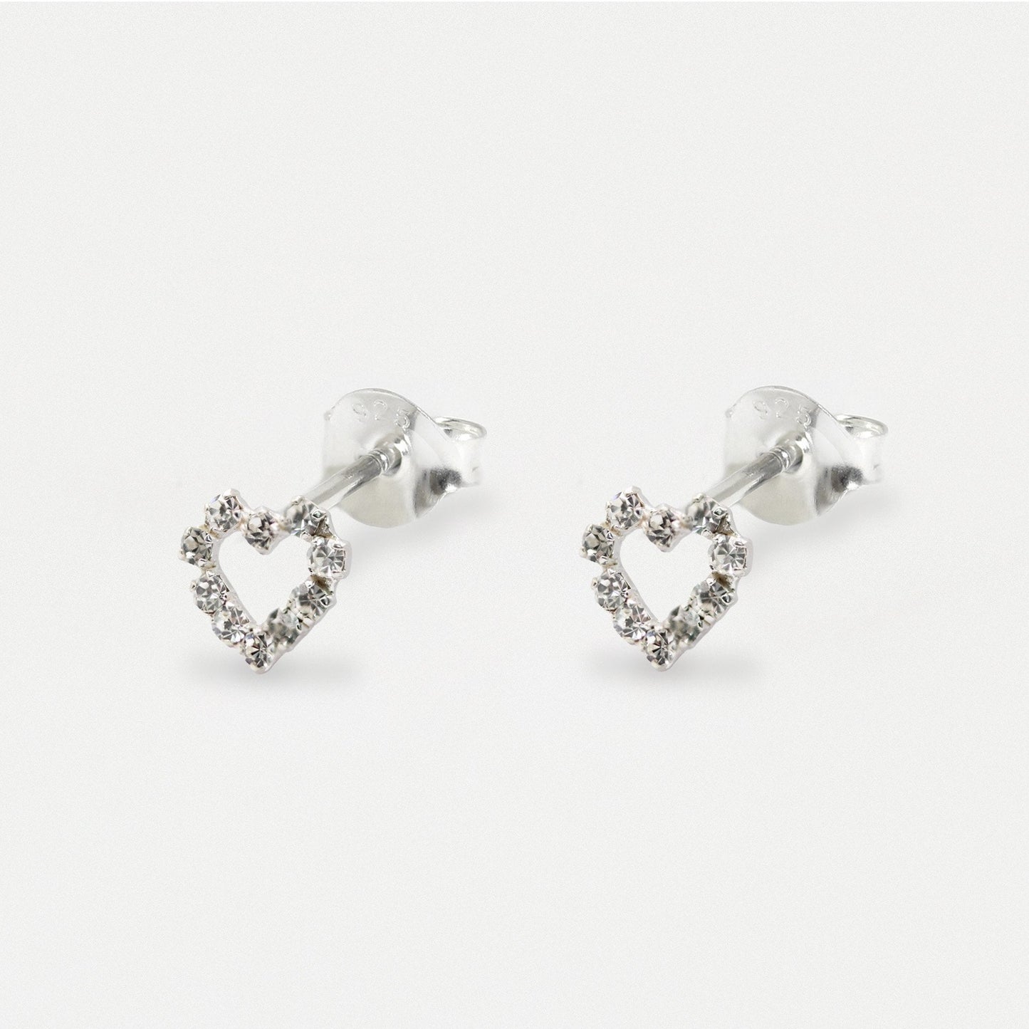 Silver Crystal Hearts Ear Studs