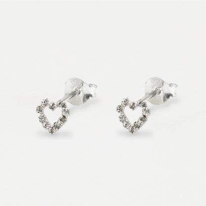 Silver Crystal Hearts Ear Studs