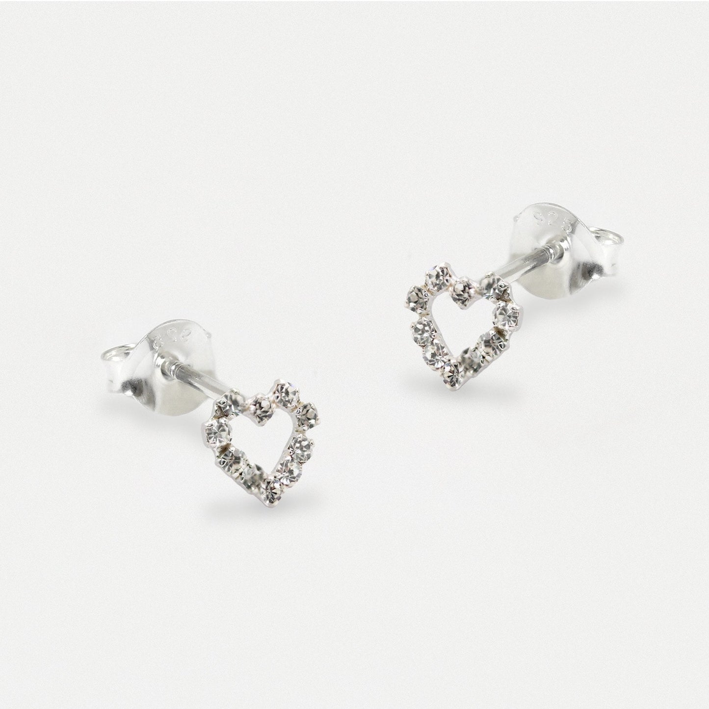 Silver Crystal Hearts Ear Studs