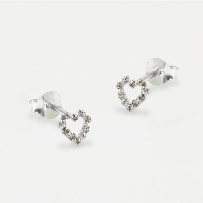 Silver Crystal Hearts Ear Studs