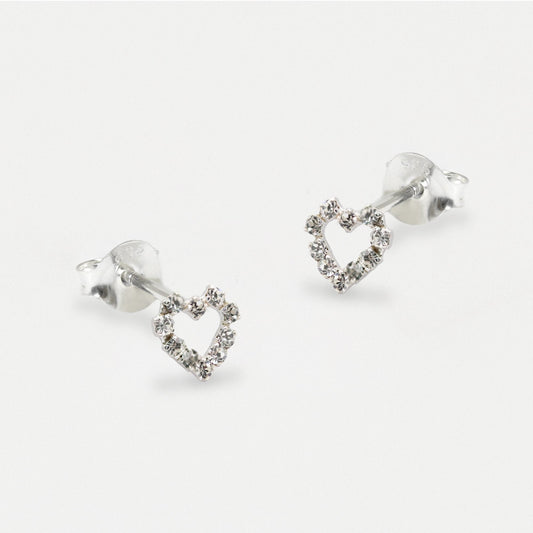Silver Crystal Hearts Ear Studs