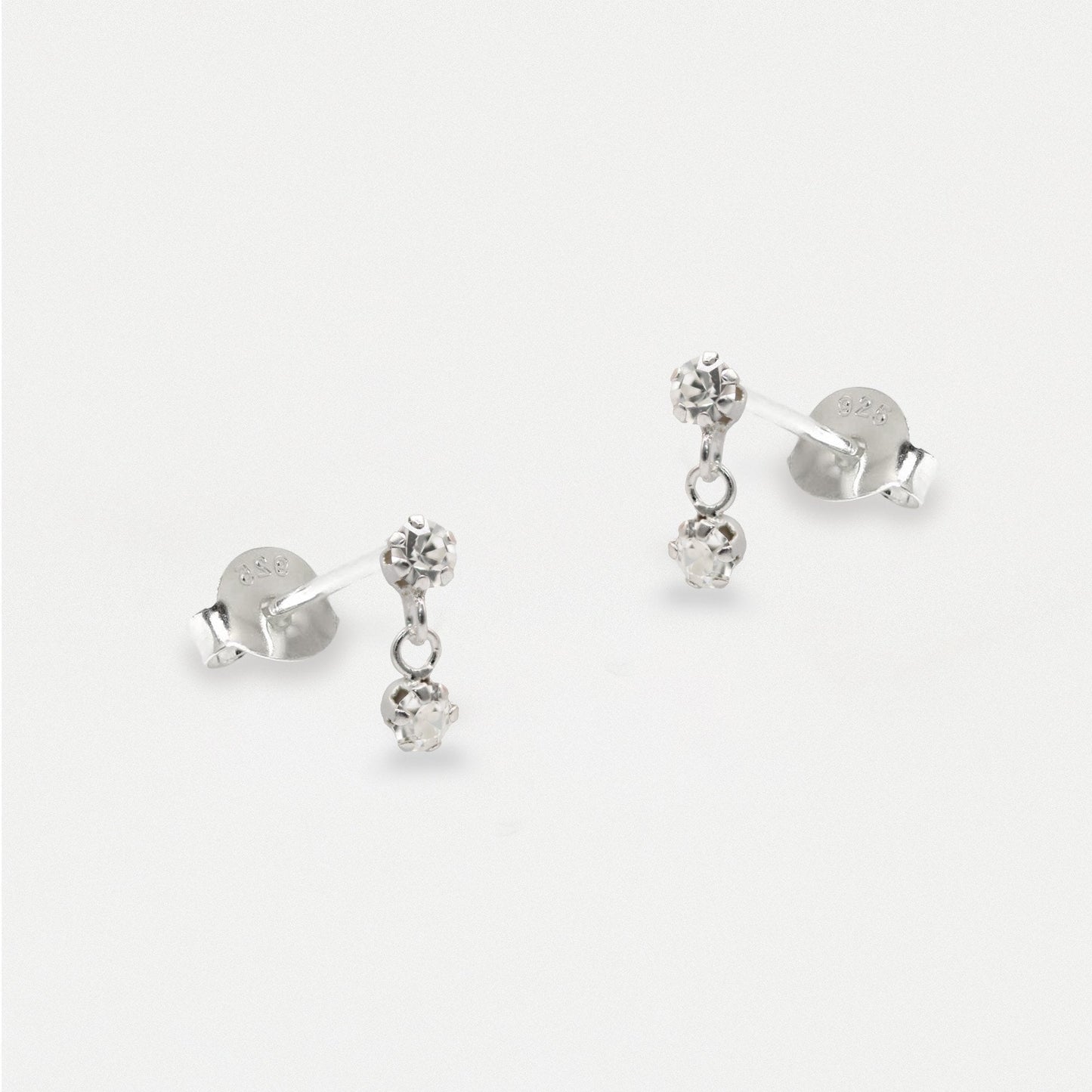 Silver Double Drop Gems Studs