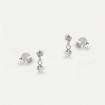 Silver Double Drop Gems Studs