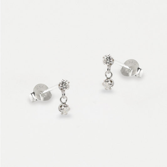 Silver Double Drop Gems Studs
