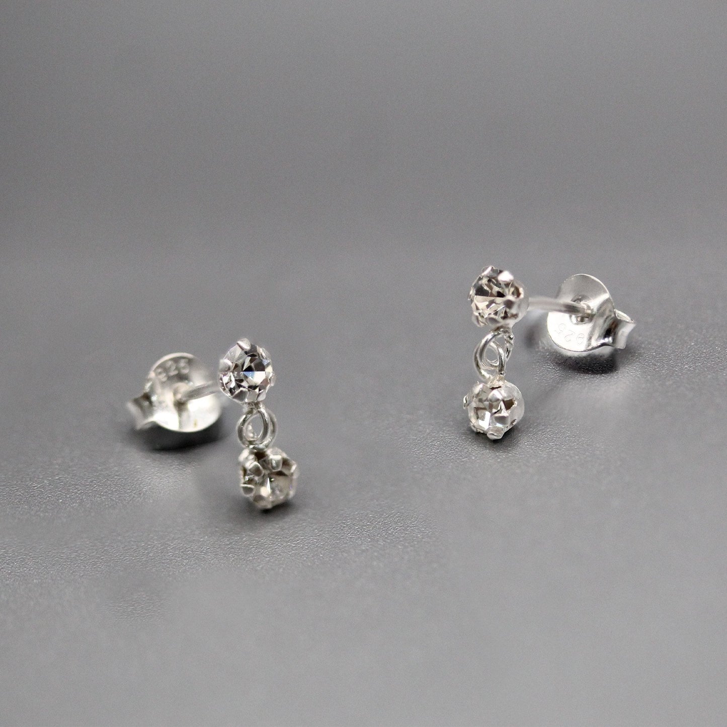 Silver Double Drop Gems Studs