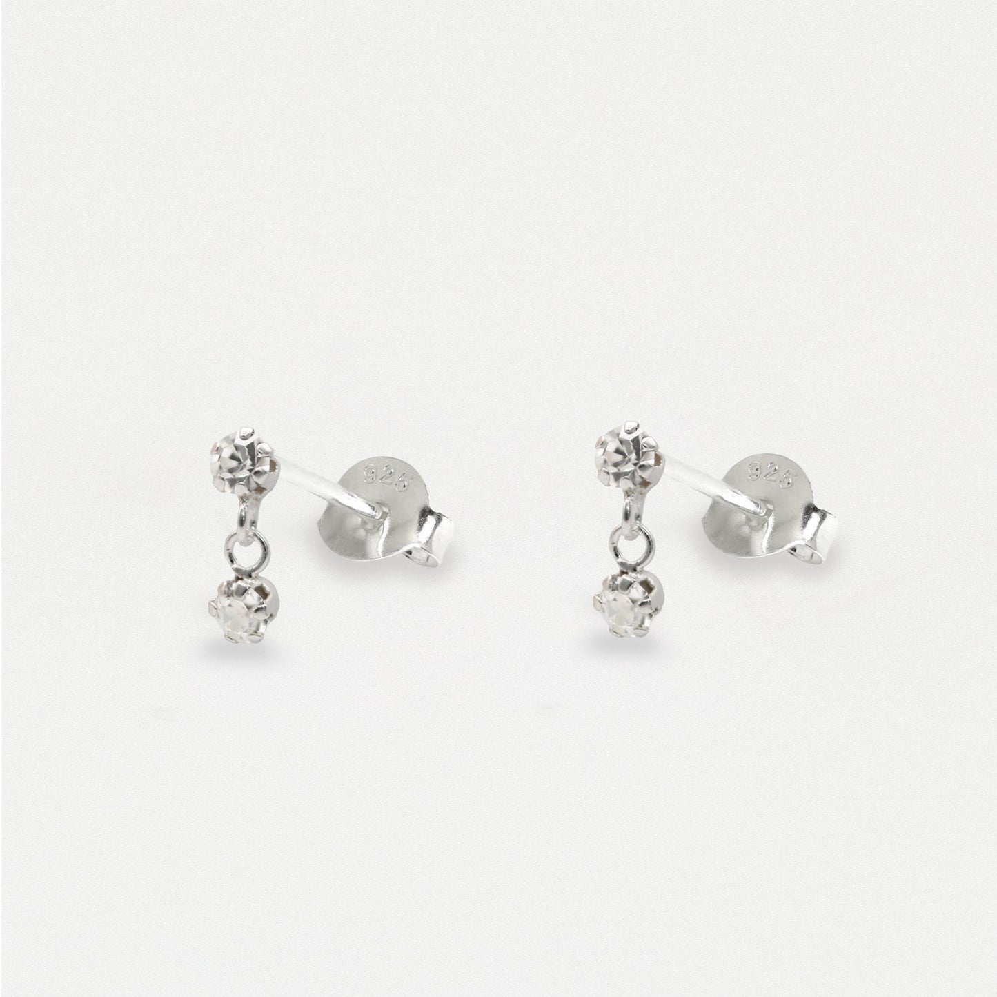 Silver Double Drop Gems Studs