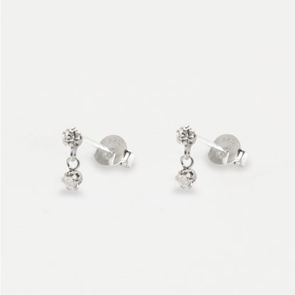 Silver Double Drop Gems Studs