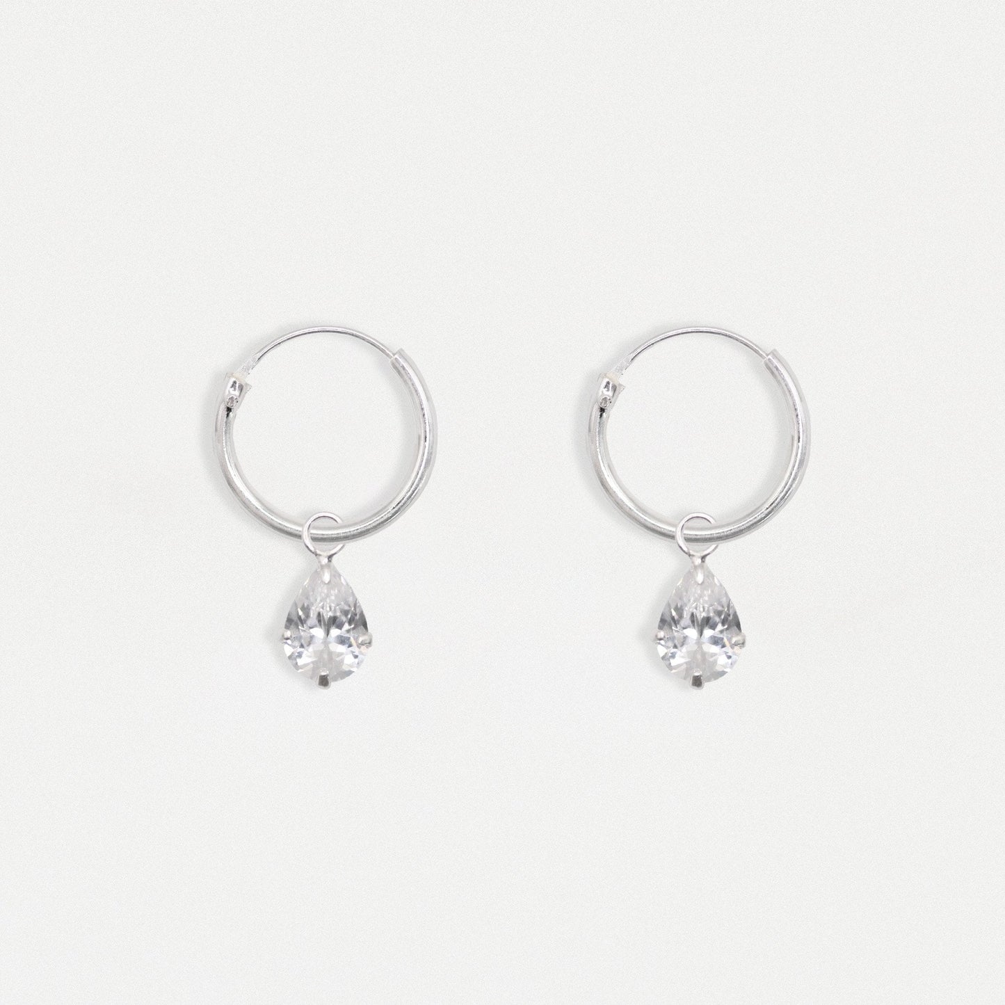 Silver Teardrop Sparkle Hoops - 12mm