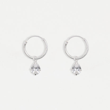 Silver Teardrop Sparkle Hoops - 12mm