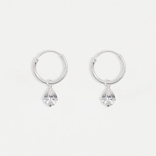 Silver Teardrop Sparkle Hoops - 12mm