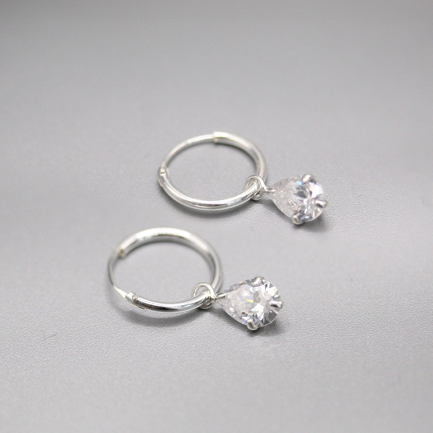 Silver Teardrop Sparkle Hoops - 12mm