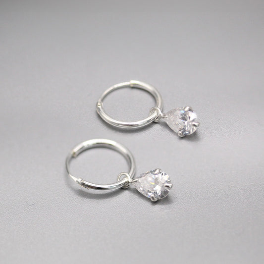 Silver Teardrop Sparkle Hoops - 12mm