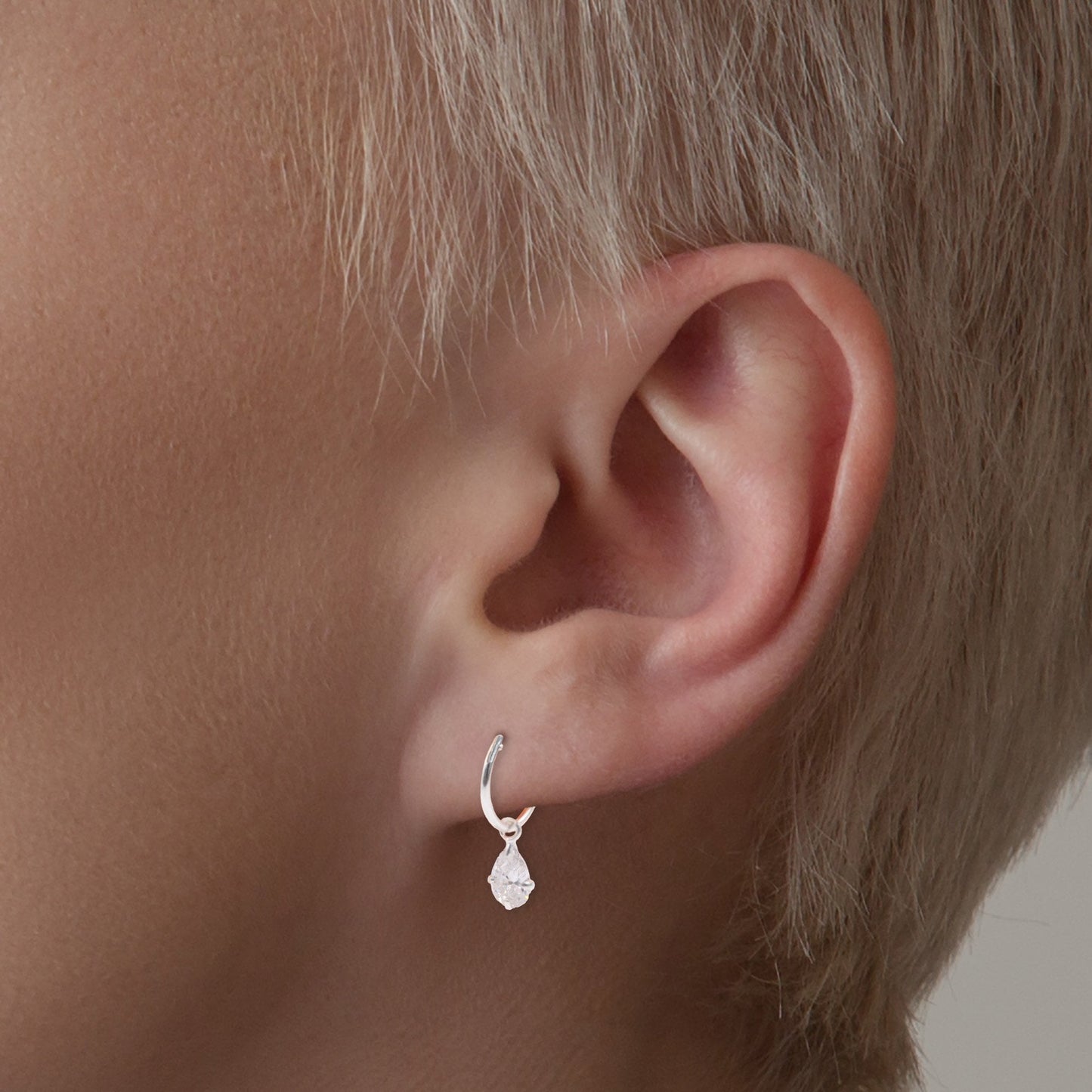 Silver Teardrop Sparkle Hoops - 12mm