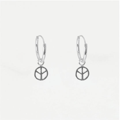 Silver Peace Sign Hoops - 12mm