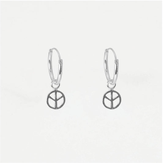 Silver Peace Sign Hoops - 12mm