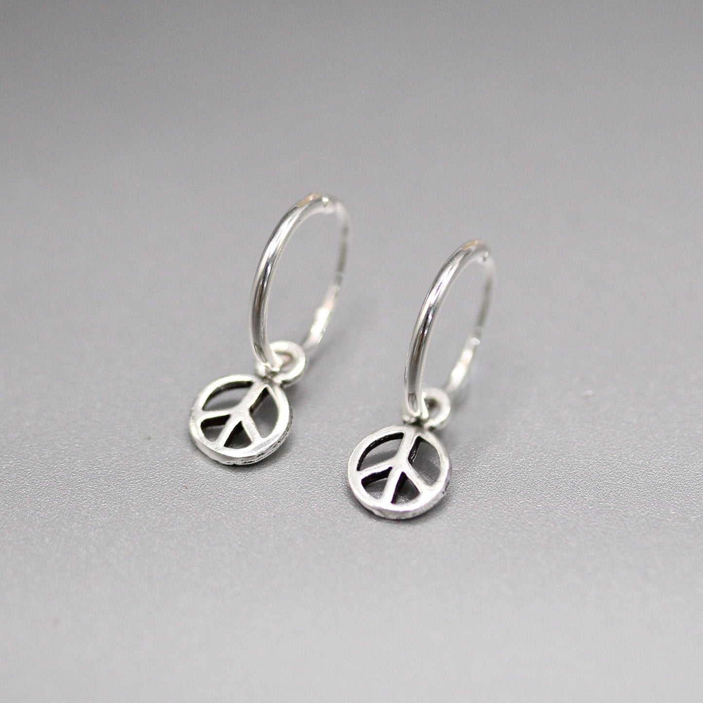 Silver Peace Sign Hoops - 12mm