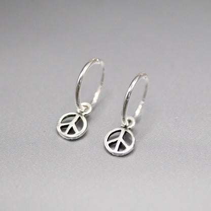 Silver Peace Sign Hoops - 12mm