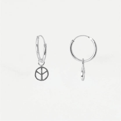 Silver Peace Sign Hoops - 12mm