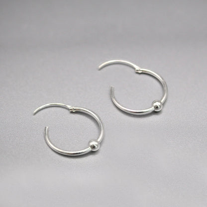 Silver Classic Ball Detail Hoop - 16mm
