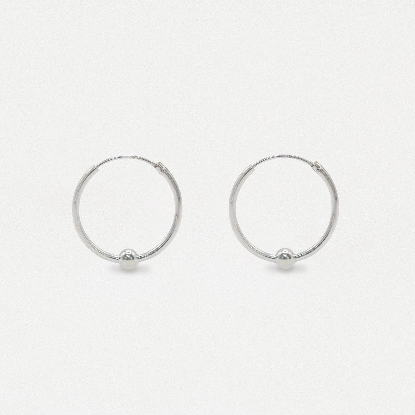 Silver Classic Ball Detail Hoop - 16mm