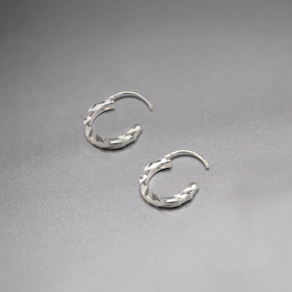 Silver Geometic Cut Hoop - 10mm