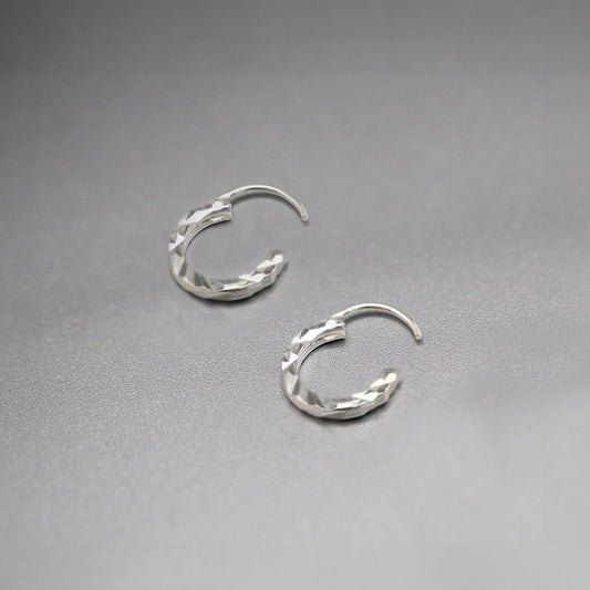 Silver Geometic Cut Hoop - 10mm