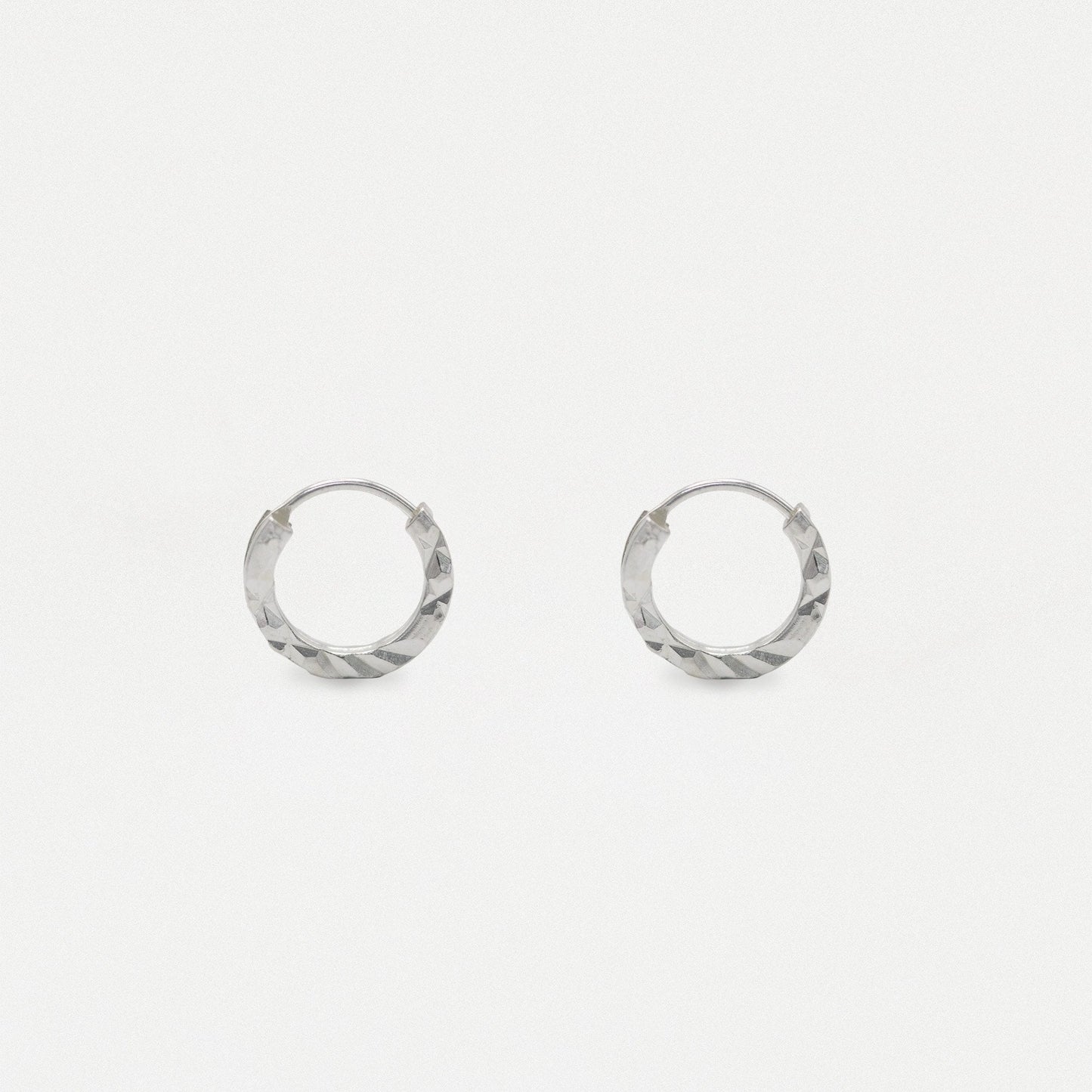 Silver Geometic Cut Hoop - 10mm