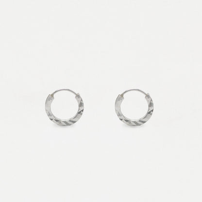 Silver Geometic Cut Hoop - 10mm