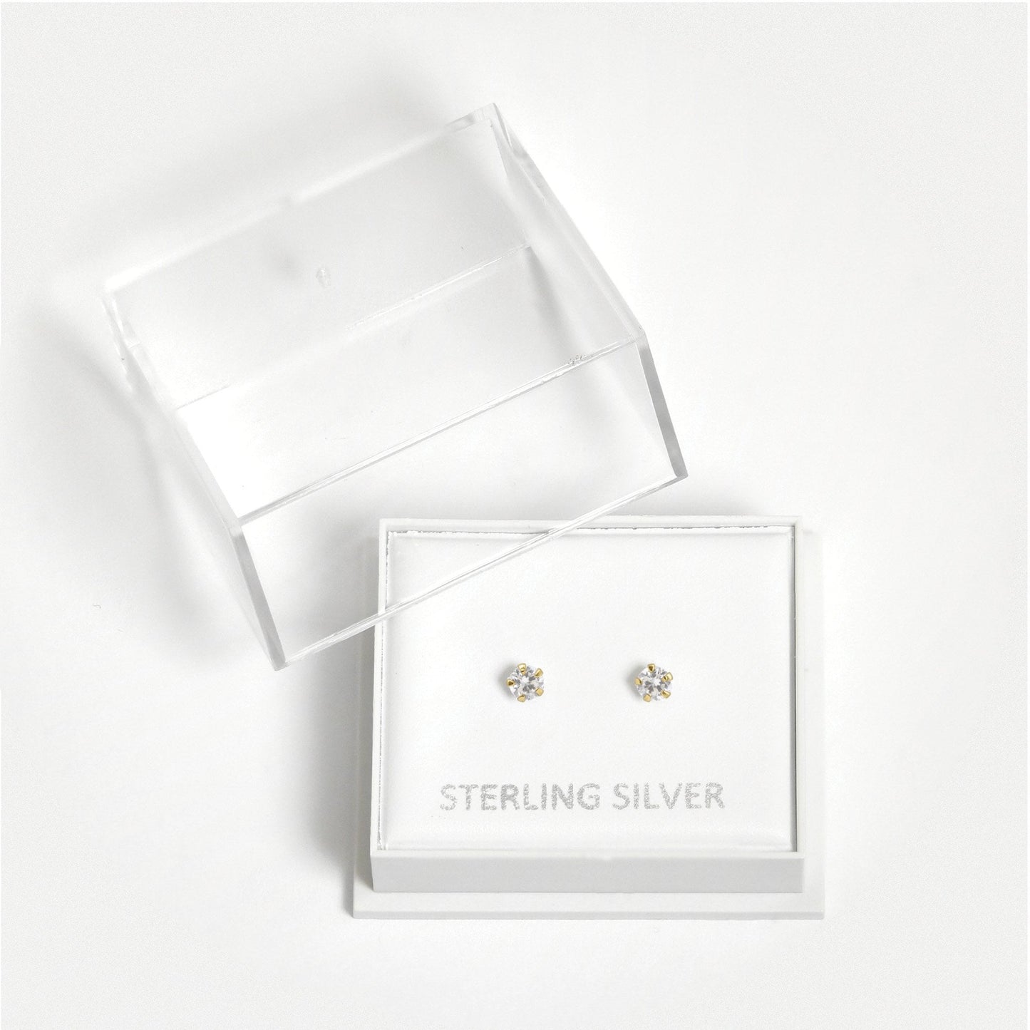 Boxed Gold Round Clear CZ Studs - 3mm
