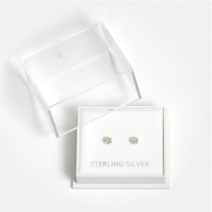 Boxed Gold Round Clear CZ Studs - 3mm