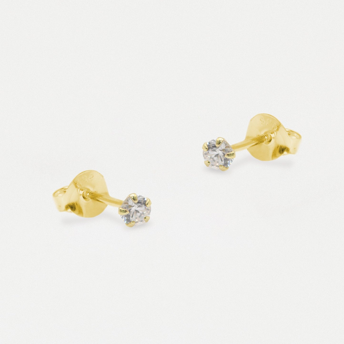 Boxed Gold Round Clear CZ Studs - 3mm