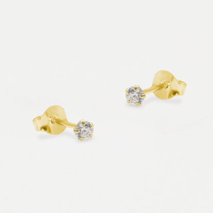 Boxed Gold Round Clear CZ Studs - 3mm