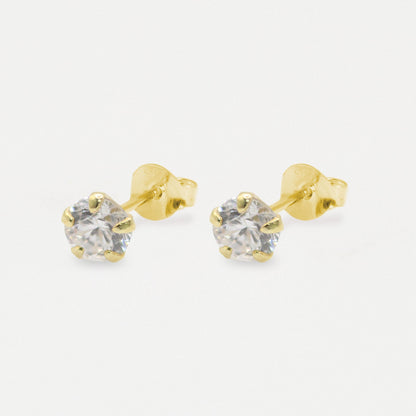 Boxed Gold Round Clear CZ Studs - 6mm