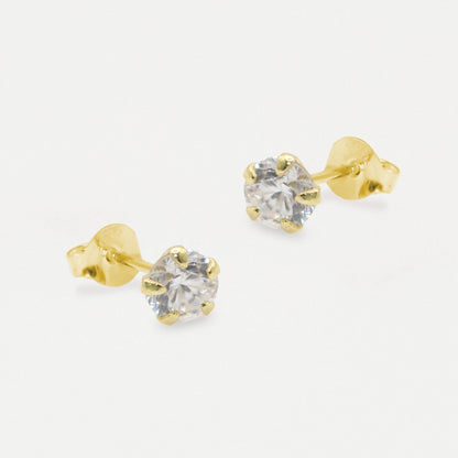 Boxed Gold Round Clear CZ Studs - 6mm