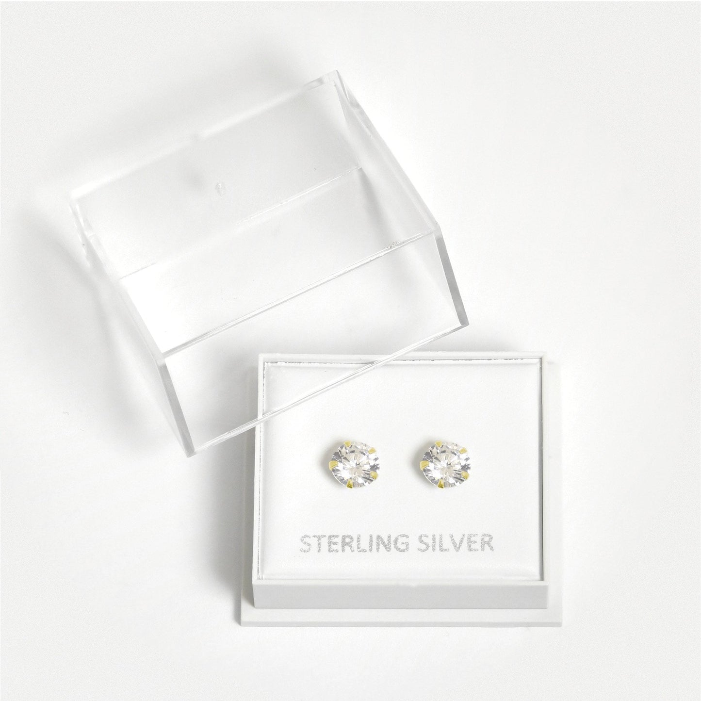 Boxed Gold Round Clear CZ Studs - 6mm