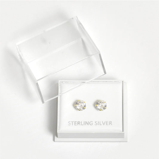 Boxed Gold Round Clear CZ Studs - 6mm