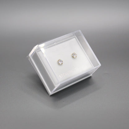 Boxed Gold Round Clear CZ Studs - 4mm
