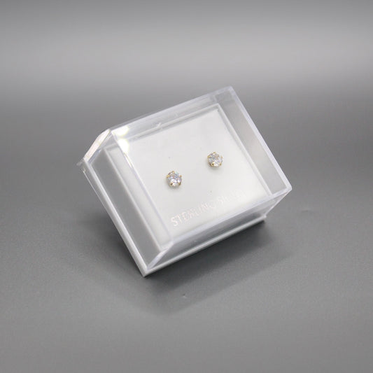 Boxed Gold Round Clear CZ Studs - 4mm